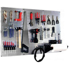 Wall Control - 48" Wide x 32" High Peg Board Kit - 3 Panels, Galvanized Steel, Galvanized/Black - Exact Industrial Supply