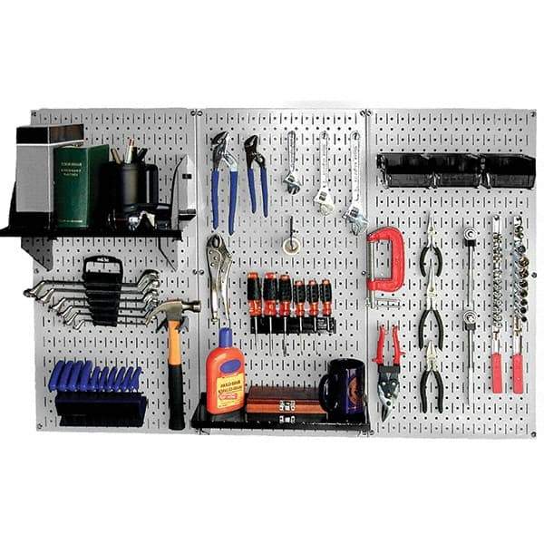 Wall Control - 48" Wide x 32" High Peg Board Kit - 3 Panels, Metal, Gray/Black - Exact Industrial Supply