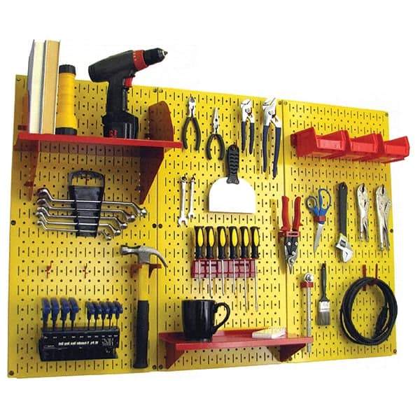 Wall Control - 48" Wide x 32" High Peg Board Kit - 3 Panels, Metal, Yellow/Red - Exact Industrial Supply
