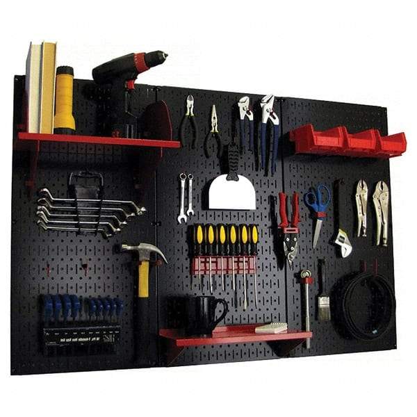 Wall Control - 48" Wide x 32" High Peg Board Kit - 3 Panels, Metal, Black/Red - Exact Industrial Supply