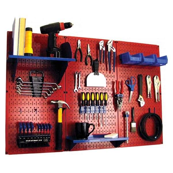 Wall Control - 48" Wide x 32" High Peg Board Kit - 3 Panels, Metal, Red/Blue - Exact Industrial Supply