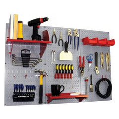 Wall Control - 48" Wide x 32" High Peg Board Kit - 3 Panels, Metal, Gray/Red - Exact Industrial Supply