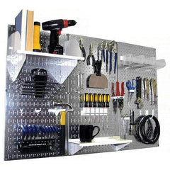 Wall Control - 48" Wide x 32" High Peg Board Kit - 3 Panels, Galvanized Steel, Galvanized/White - Exact Industrial Supply