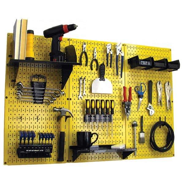 Wall Control - 48" Wide x 32" High Peg Board Kit - 3 Panels, Metal, Yellow/Black - Exact Industrial Supply