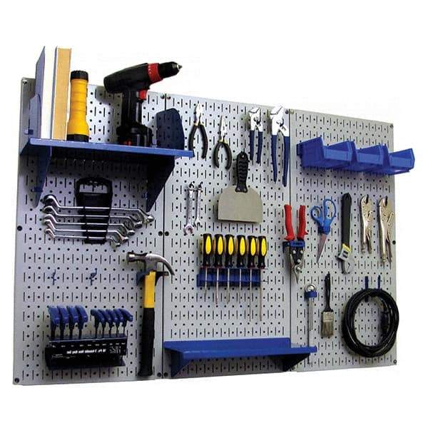 Wall Control - 48" Wide x 32" High Peg Board Kit - 3 Panels, Metal, Gray/Blue - Exact Industrial Supply