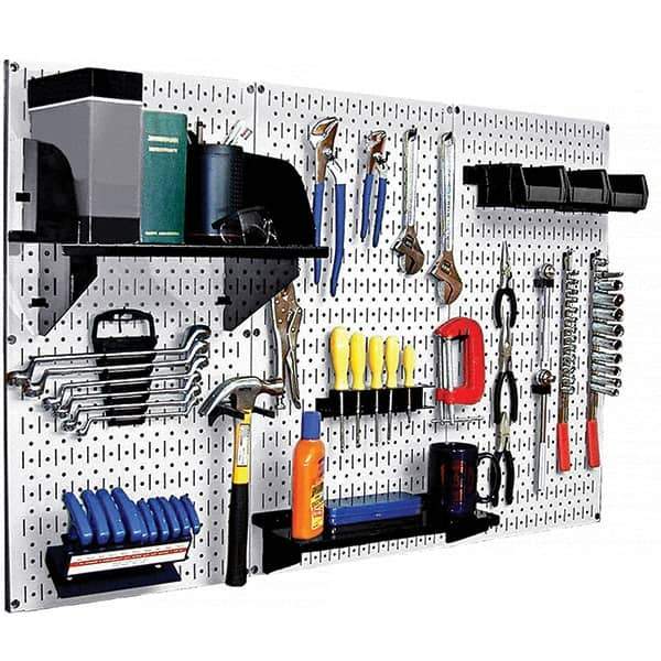 Wall Control - 48" Wide x 32" High Peg Board Kit - 3 Panels, Metal, White/Black - Exact Industrial Supply