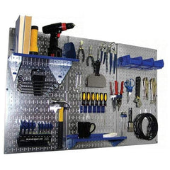 Wall Control - 48" Wide x 32" High Peg Board Kit - 3 Panels, Galvanized Steel, Galvanized/Blue - Exact Industrial Supply
