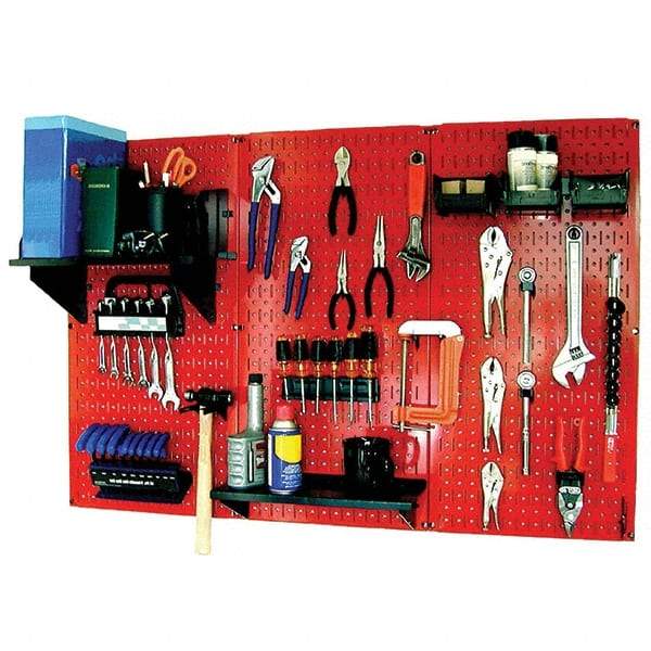 Wall Control - 48" Wide x 32" High Peg Board Kit - 3 Panels, Metal, Red/Black - Exact Industrial Supply