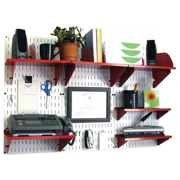 Wall Control - 48" Wide x 32" High Industrial Steel Tool Board System - 3 Panels, Metal, White/Red - Exact Industrial Supply