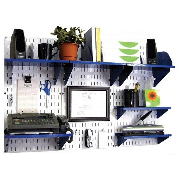 Wall Control - 48" Wide x 32" High Industrial Steel Tool Board System - 3 Panels, Metal, White/Blue - Exact Industrial Supply