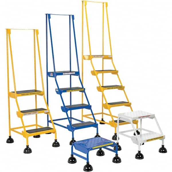 1-Step Ladder: Steel, Type IA Commercial Spring Loaded Ladder, 21-1/8″ Base Width x 9-1/2″ Base Depth, Perforated Tread
