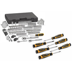 Combination Hand Tool Sets; Set Type: Mechanic's Tool Set; Container Type: Blow Molded Case; Measurement Type: Inch & Metric; Includes: #1 Phillips Screwdriver; 1.5 Slotted; 1/4 Dr 6pt Deep: 3/16, 7/32, 1/4, 9/32, 5/16, 11/32, 3/8, 7/16, 1/2, 9/16, 4, 5,