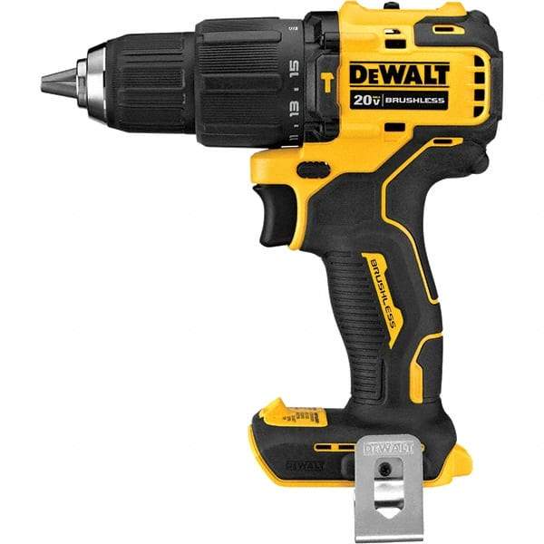 DeWALT - 20 Volt 1/2" Plastic Ratcheting Chuck Cordless Hammer Drill - 28500 BPM, 1650 RPM, Reversible - Exact Industrial Supply