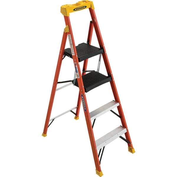 Werner - Step Ladders Type: Step Ladder Height (Feet): 4' 6" - Exact Industrial Supply