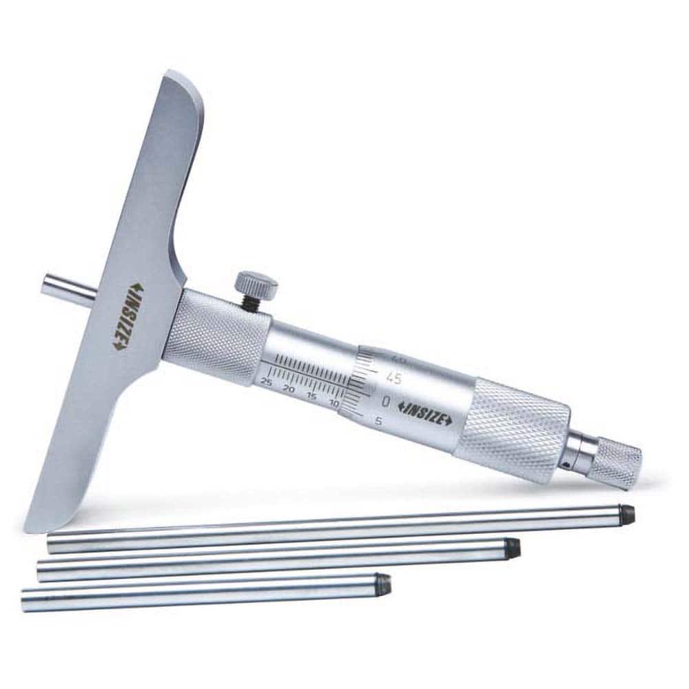 Insize USA LLC - Mechanical Depth Micrometers; Minimum Measurement (Inch): 0 ; Minimum Measurement (Decimal Inch): 0 ; Maximum Measurement (Inch): 6 ; Base Length (Decimal Inch): 3.9960 ; Features: Rods With Flat End ; Rod Type: NonRotating - Exact Industrial Supply