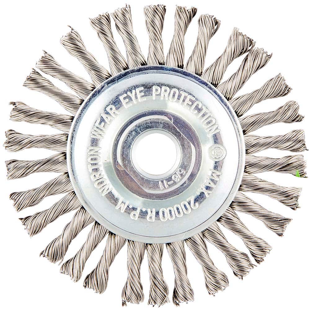 Norton - 4" OD, 5/8-11 Arbor Hole, Stringer Bead Twist Knot Stainless Steel Wheel Brush - Exact Industrial Supply