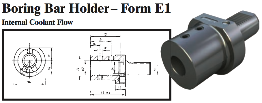 VDI Boring Bar Holder - Form E1 (Internal Coolant Flow) - Part #: CNC86 51.3040 - Exact Industrial Supply