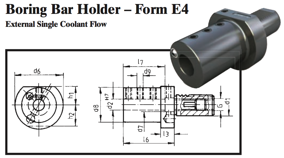 VDI Boring Bar Holder - Form E4 (External Single Coolant Flow) - Part #: CNC86 54.4025 - Exact Industrial Supply
