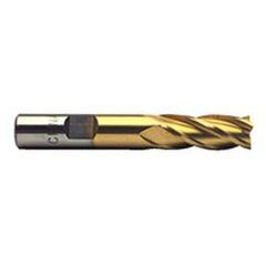 7/16 Dia. x 2-11/16 Overall Length 4-Flute Square End High Speed Steel SE End Mill-Round Shank--TiN - Exact Industrial Supply