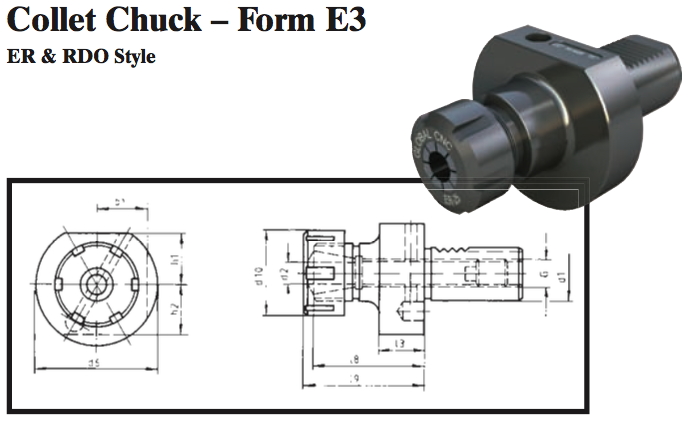 VDI Collet Chuck - Form E3 (ER & RDO Style) - Part #: CNC86 53.2016 - Exact Industrial Supply
