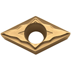 DCMT 3251 XQ CA510, 1/64″ Corner Radius, 5/32″ Thick, 3/8″ Inscribed Circle, TiCnulll2O3/TiN, Diamond, Turning Indexable Insert - Exact Industrial Supply