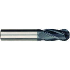 1/2 x 1/2 x 1 x 3 OAL 4 Flute Ball Nose Carbide End Mill - Round Shank-AlCrN Coated - Exact Industrial Supply