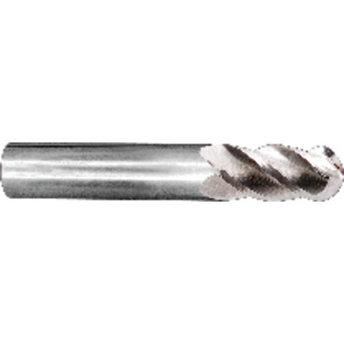 3/16″ Dia. × 3/16″ Shank × 5/8″ DOC × 2″ OAL, Carbide Uncoated, 4 Flute, 40° Helix, Round, External , Ballnose End Mill - Exact Industrial Supply
