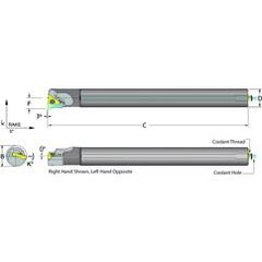 .625 Shank Coolant Thru Boring Bar- -3° Lead Angle for TPMT 21.51 Style Inserts - Exact Industrial Supply
