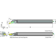 .500 Shank Coolant Thru Boring Bar- -50° Lead Angle for VCMT 221 Style Inserts - Exact Industrial Supply