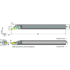 .500 Shank Coolant Thru Boring Bar- -50° Lead Angle for VCMT 221 Style Inserts - Exact Industrial Supply