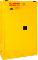 45 Gallon - All Welded - FM Approved - Flammable Safety Cabinet - Self-closing Doors - 2 Shelves - Safety Yellow - Exact Industrial Supply