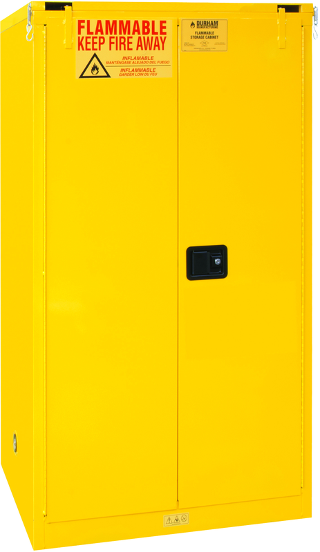 60 Gallon - All Welded - FM Approved - Flammable Safety Cabinet - Self-closing Doors - 2 Shelves - Safety Yellow - Exact Industrial Supply