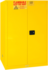 90 Gallon - All Welded - FM Approved - Flammable Safety Cabinet - Manual Doors - 2 Shelves - Safety Yellow - Exact Industrial Supply