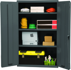 36"W - 16 Gauge - Lockable Shelf Cabinet - 3 Adjustable Shelves - Flush Door Style - Gray - Exact Industrial Supply