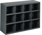 12" Deep Bin - Steel - Cabinet - 12 opening bin - for small part storage - Gray - Exact Industrial Supply