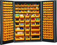 48"W - 14 Gauge - Lockable Cabinet - With 176 Yellow Hook-on Bins - Deep Door Style - Black - Exact Industrial Supply