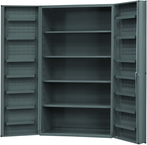 48"W - 14 Gauge - Lockable Shelf Cabinet - 4 Adjustable Shelves - 14 Door Shelves - Deep Door Style - Gray - Exact Industrial Supply