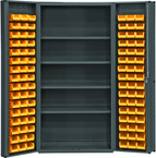 36"W - 14 Gauge - Lockable Cabinet - With 96 Yellow Hook-on Bins - 4 Adjustable Shelves - Deep Door Style - Gray - Exact Industrial Supply