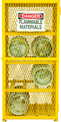 30"W - All Welded - Angle Iron Frame with Mesh Side - Horizontal Gas Cylinder Cabinet - 3 Shelves - Magnet Door - Safety Yellow - Exact Industrial Supply