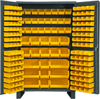 48"W - 14 Gauge - Lockable Cabinet - With 171 Yellow Hook-on Bins - Flush Door Style - Gray - Exact Industrial Supply