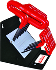10 Piece - 3/32 - 3/8" T-Handle Style - 6'' Arm- Hex Key Set with Plain Grip in Stand - Exact Industrial Supply