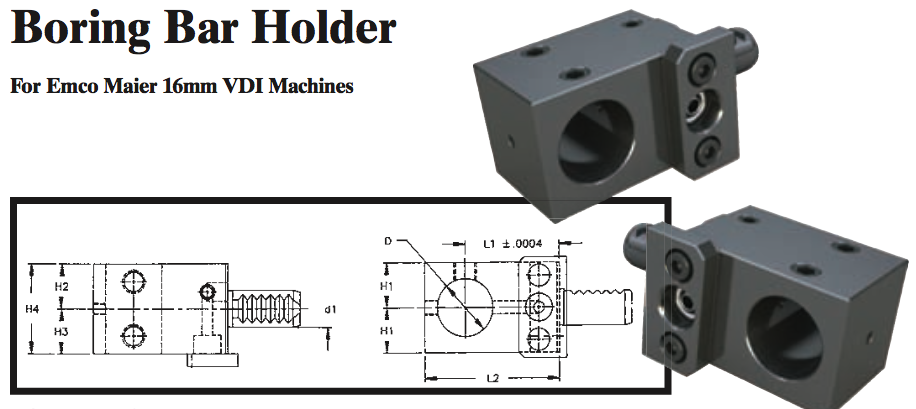 Boring Bar Holder - Right-Hand (Top) (For Emco Maier 16mm VDI Machines) - Part #: CNC86 E58.1625R - Exact Industrial Supply