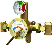 Guardian tempering valve blends hot and cold water to deliver tepid water. Flow capacity is 3.0 to 34 GPM, for use with a single emergency shower, or multiple eyewash, eye/face wash, eyewash/drench hose or drench hose units. - Exact Industrial Supply