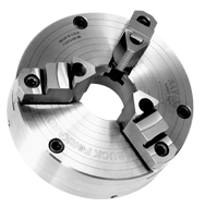 Ajust-Tru+ Universal Chuck - 4" Plain Mount; 3-Jaw; Solid Jaw - Exact Industrial Supply