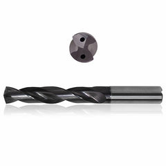 0.2165 mm Dia. × 6 mm Shank × 28 mm Flute Length × 66 mm OAL, 3xD, 140°, Sistral, 2 Flute, Coolant Thru, h6, Cylindrical, Solid Carbide Drill - Exact Industrial Supply