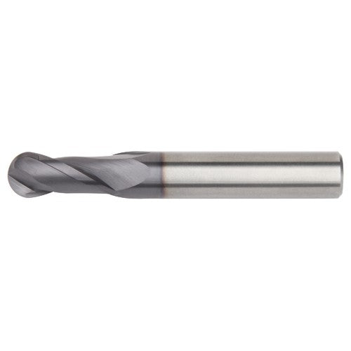 3/16″ Dia. × 3/16″ Shank × 5/8″ DOC × 2″ OAL, Carbide Uncoated, 2 Flute, 30°|CW Helix, Round, Ballnose End Mill - Exact Industrial Supply
