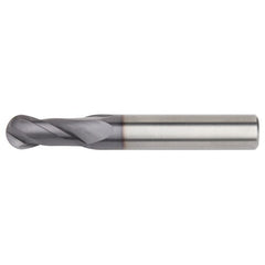 3/16″ Dia. × 3/16″ Shank × 5/8″ DOC × 2″ OAL, Carbide Uncoated, 2 Flute, 30°|CW Helix, Round, Ballnose End Mill - Exact Industrial Supply