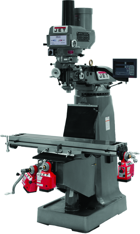 JTM-4VS-1 Mill With 3-Axis Newall DP700 DRO (Quill) With X, Y and Z-Axis Powerfeeds and Power Draw Bar - Exact Industrial Supply