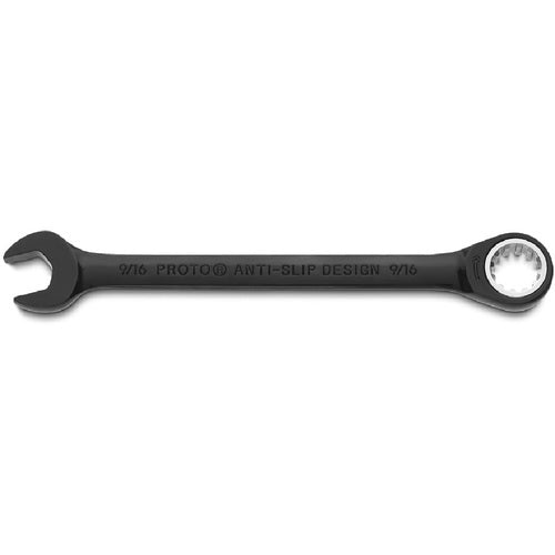 Proto Black Chrome Combination Non-Reversible Ratcheting Wrench 9/16″ - Spline - Exact Industrial Supply