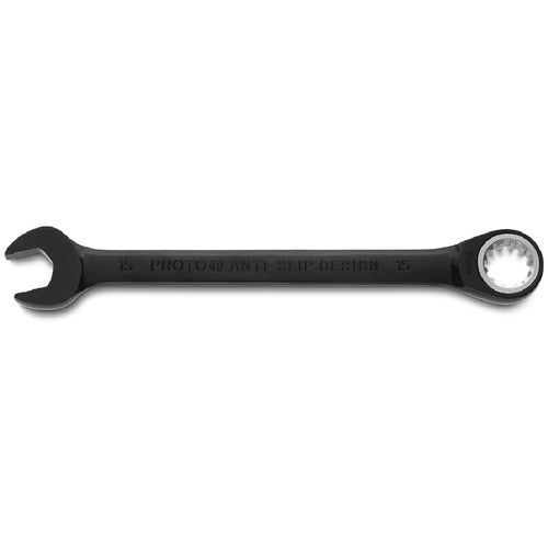 Proto Black Chrome Combination Non-Reversible Ratcheting Wrench 15 mm - Spline - Exact Industrial Supply